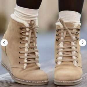 J. Crew MacAlister Shearling Wedge Beige Suede Ankle Boot